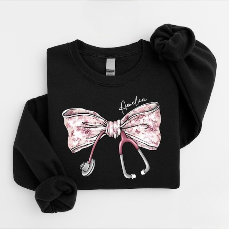 Nurse Toile Bow Stethoscope Unisex Sweatshirt