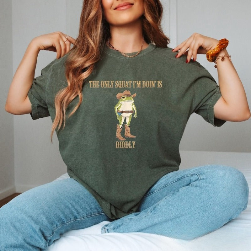 The Only Squat I'm Doin' Is Diddly Cowboy Frog Unisex Tee 
