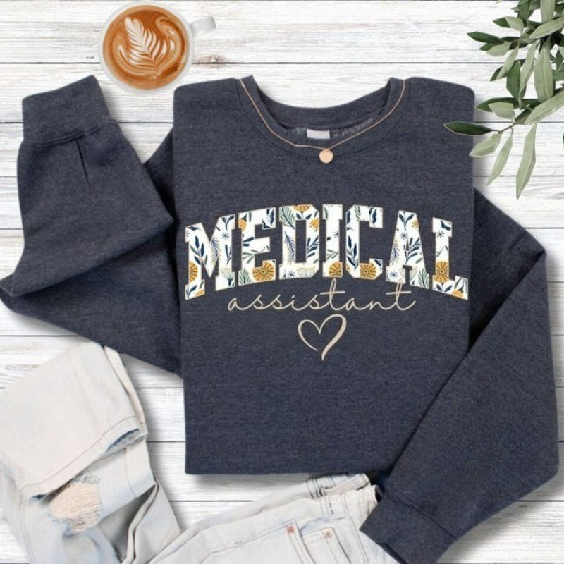 Personalized Floral Medical Assistant Unisex Sweatshirt 