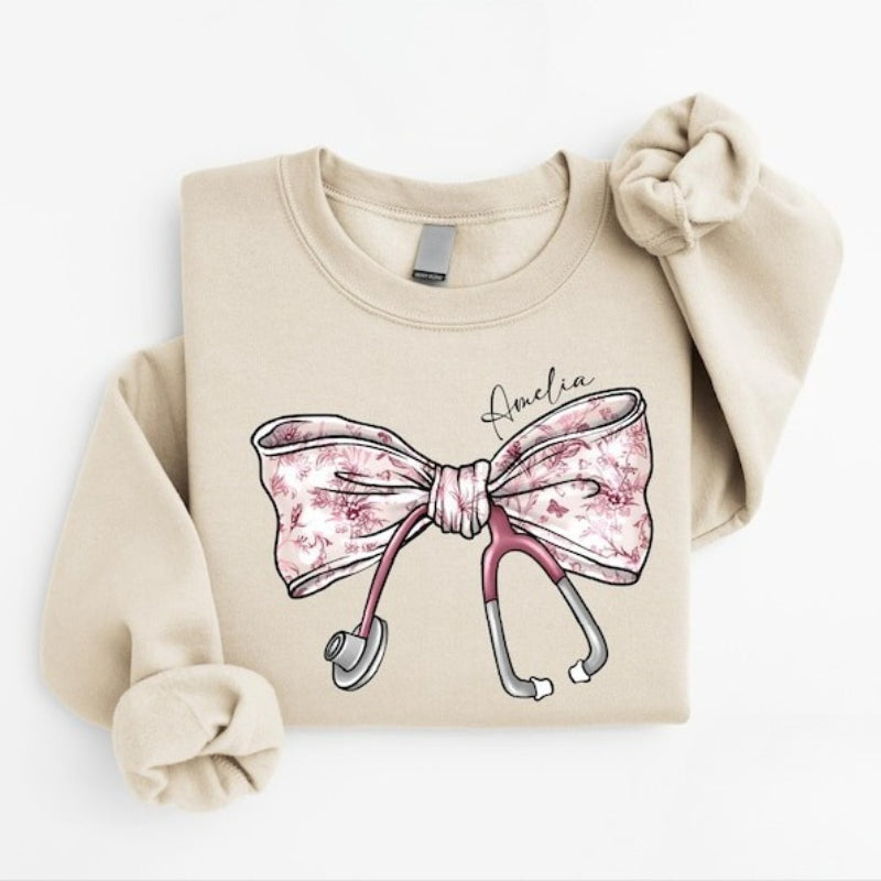 Nurse Toile Bow Stethoscope Unisex Sweatshirt