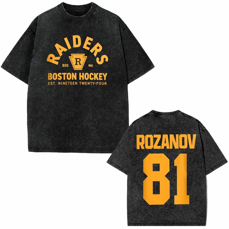 Viral Boston Raiders Hockey Unisex Tee | Rozanov 81 Vintage Washed Shirt | Retro Sports Streetwear